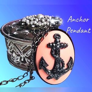 Anchor on Pink Pendant w/ Black Base